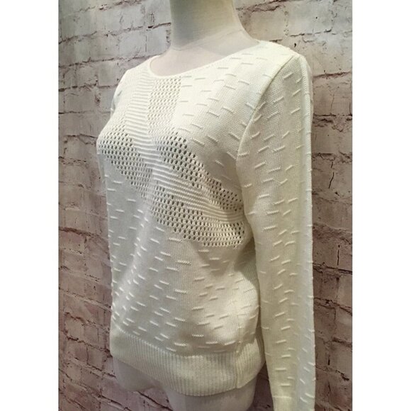 Vtg 80s Designers Originals Womens M Pullover Sweater Ivory Open Pointelle Knit - Picture 3 of 4